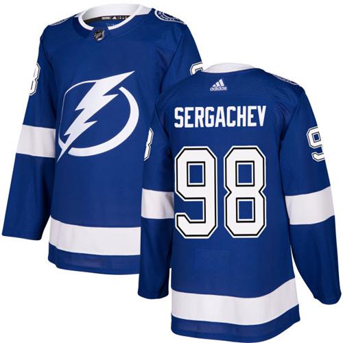 Adidas Lightning #98 Mikhail Sergachev Blue Home Authentic Stitched Youth NHL Jersey - Click Image to Close